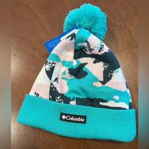 NWT - Columbia Teal Camo Knit Beanie with Black Logo